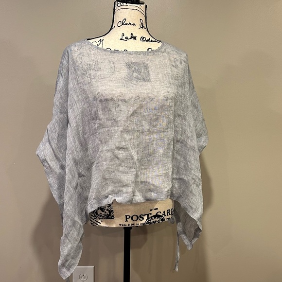 Eileen Fisher Side Tie Gauze Handkerchief Poncho - Picture 3 of 9